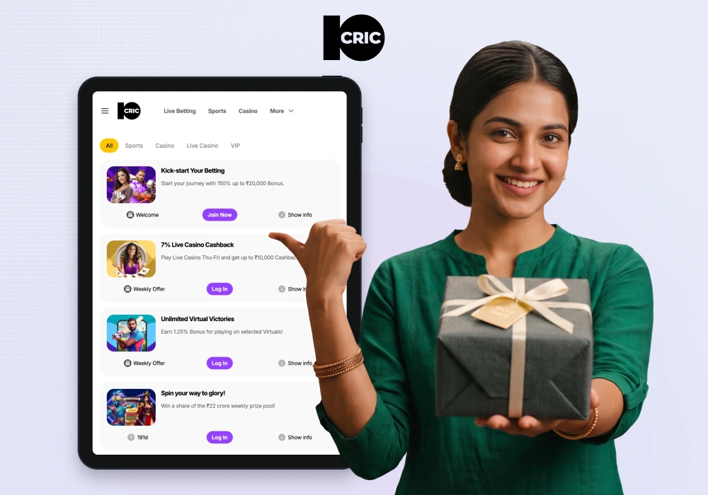 10CRIC's welcome bonuses are available to all new players from India